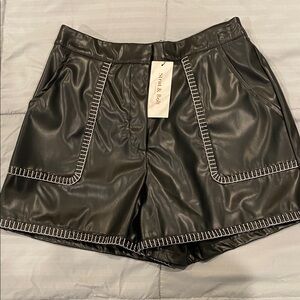 Black Leather Women Shorts